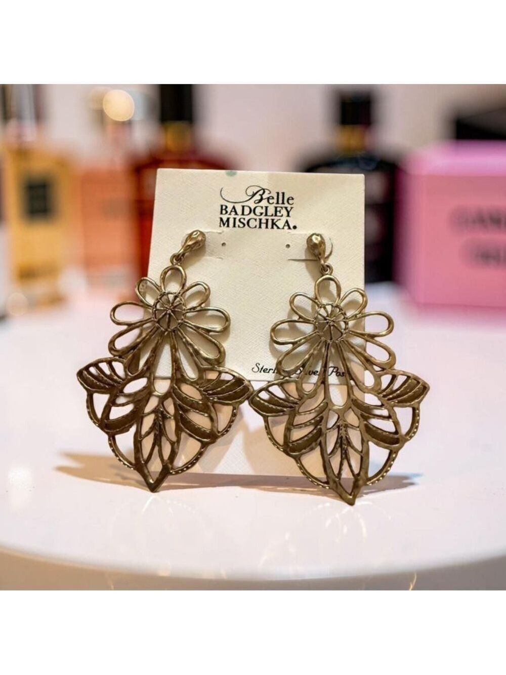 Belle Badgley Mischka Gold Flower Dangle Earrings